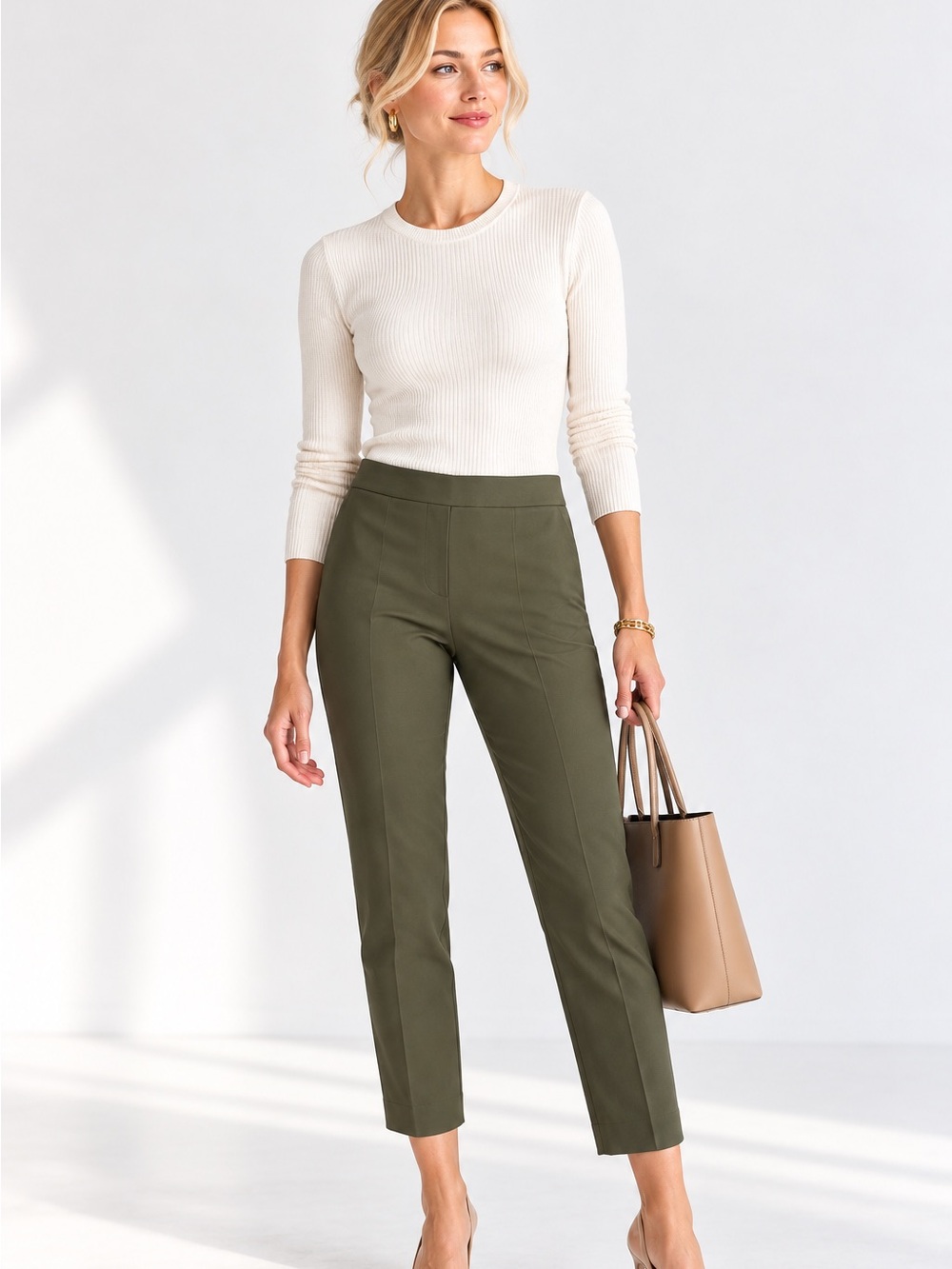 Theory Bimsa O Olive Green Stretch Cotton Ankle Pants Size 4